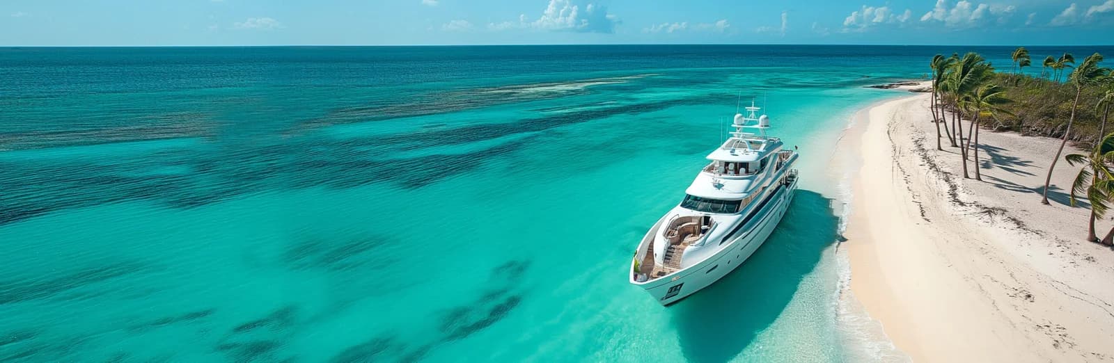 Luxury yacht near beach with turquoise waters