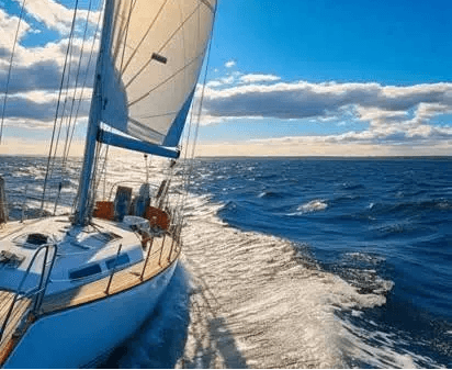 Sailing yacht on open water